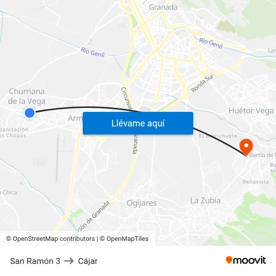 San Ramón 3 to Cájar map