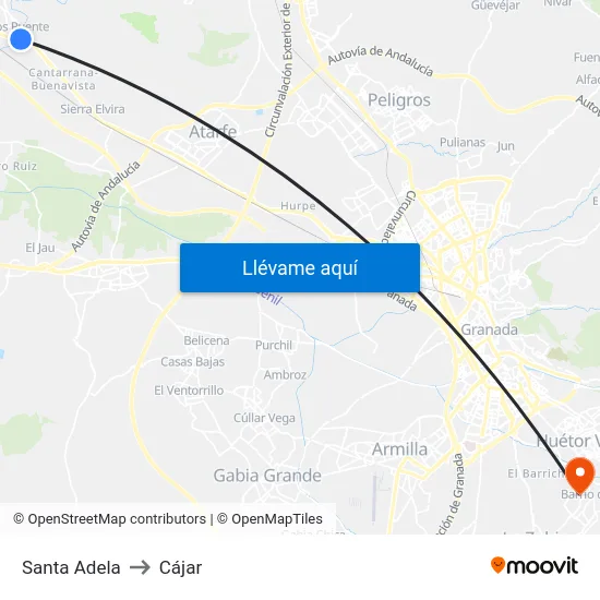 Santa Adela to Cájar map