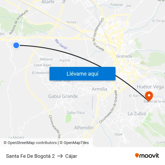 Santa Fe De Bogotá 2 to Cájar map