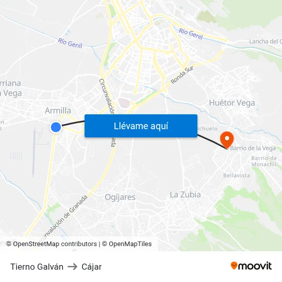 Tierno Galván to Cájar map