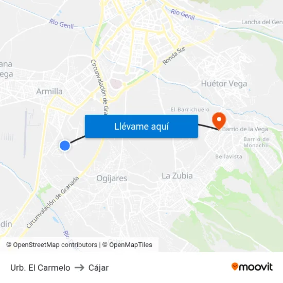 Urb. El Carmelo to Cájar map