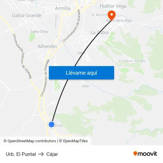 Urb. El Puntal to Cájar map