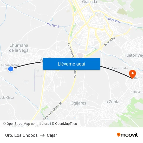 Urb. Los Chopos to Cájar map