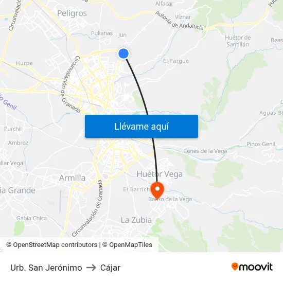 Urb. San Jerónimo to Cájar map