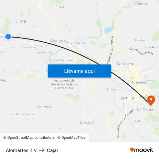 Alomartes 1 V to Cájar map