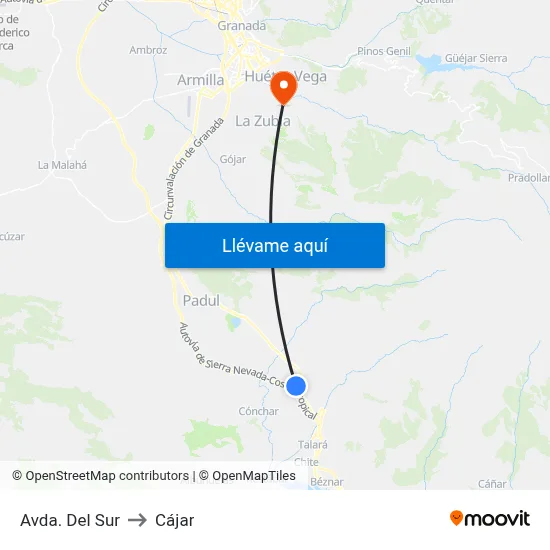 Avda. Del Sur to Cájar map
