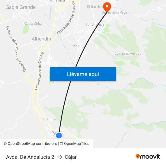 Avda. De Andalucía 2 to Cájar map