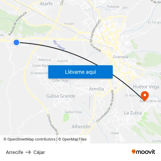 Arrecife to Cájar map