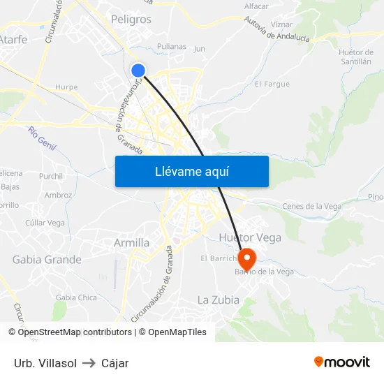 Urb. Villasol to Cájar map