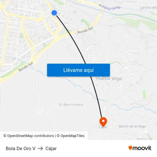 Bola De Oro V to Cájar map