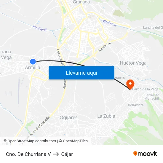Cno. De Churriana V to Cájar map