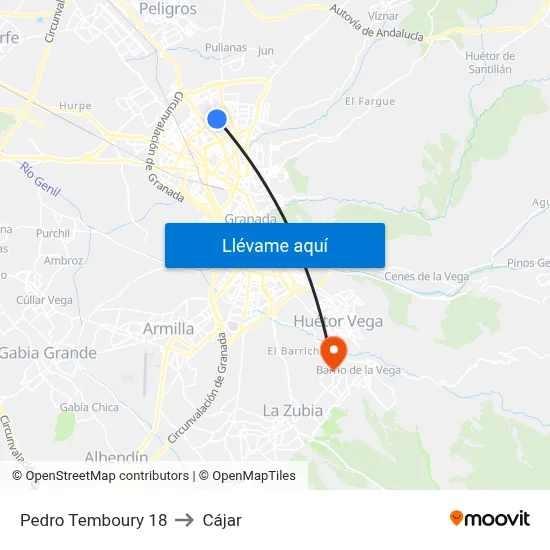 Pedro Temboury 18 to Cájar map