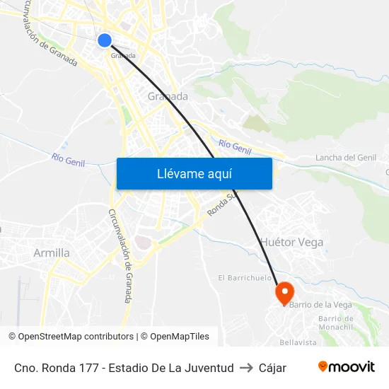 Cno. Ronda 177 - Estadio De La Juventud to Cájar map