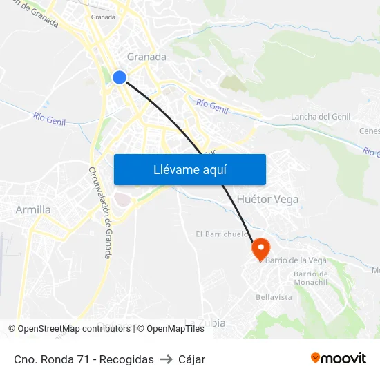 Cno. Ronda 71 - Recogidas to Cájar map