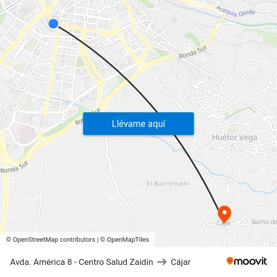 Avda. América 8 - Centro Salud Zaidín to Cájar map