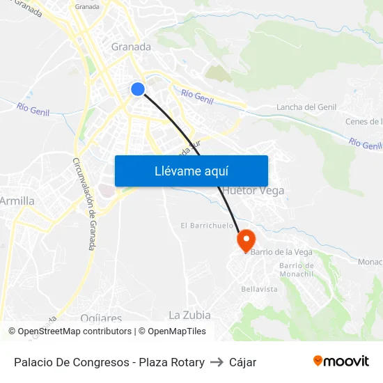 Palacio De Congresos - Plaza Rotary to Cájar map