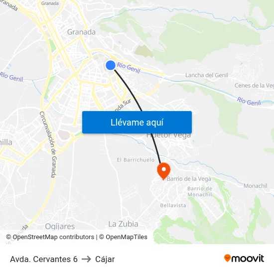 Avda. Cervantes 6 to Cájar map