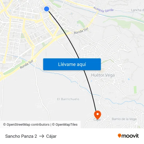 Sancho Panza 2 to Cájar map