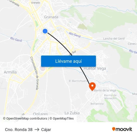 Cno. Ronda 38 to Cájar map