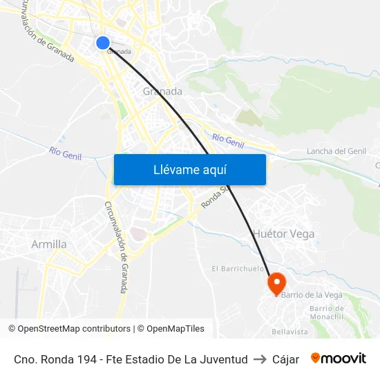 Cno. Ronda 194 - Fte Estadio De La Juventud to Cájar map
