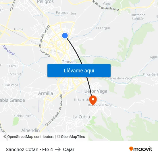 Sánchez Cotán - Fte 4 to Cájar map