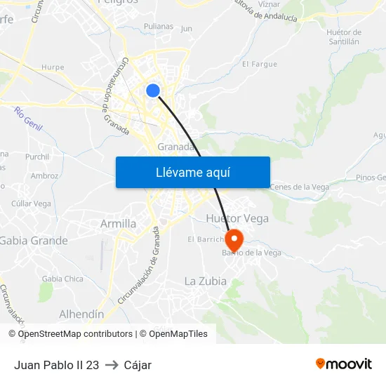 Juan Pablo II  23 to Cájar map