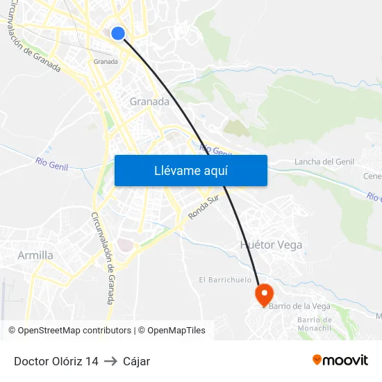 Doctor Olóriz 14 to Cájar map