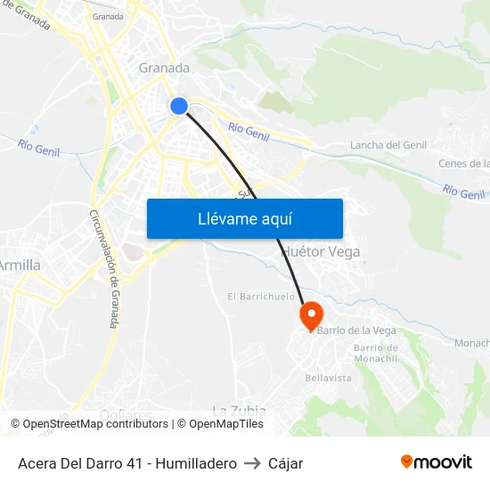 Acera Del Darro 41 - Humilladero to Cájar map