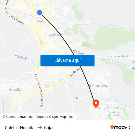 Caleta - Hospital to Cájar map