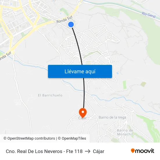 Cno. Real De Los Neveros - Fte 118 to Cájar map