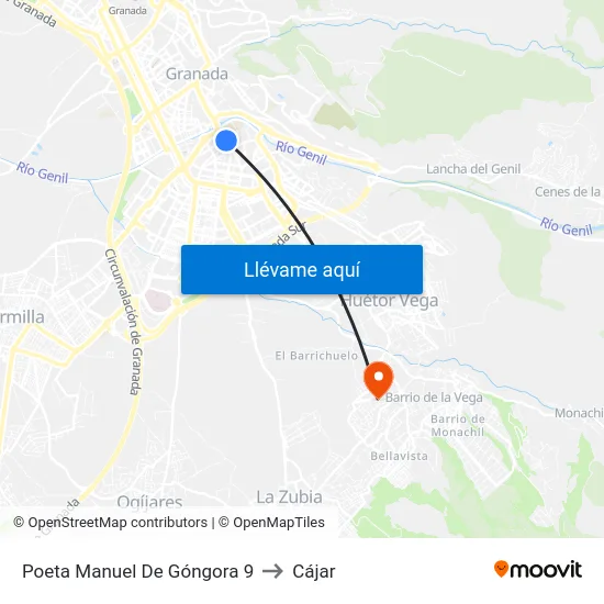 Poeta Manuel De Góngora 9 to Cájar map