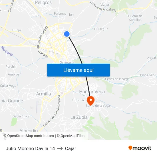 Julio Moreno Dávila 14 to Cájar map