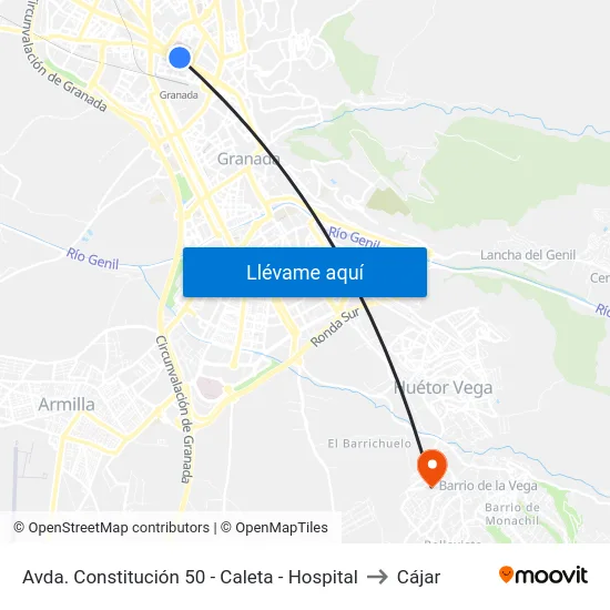 Avda. Constitución 50 - Caleta - Hospital to Cájar map