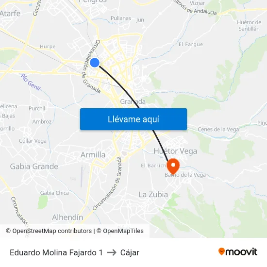 Eduardo Molina Fajardo 1 to Cájar map