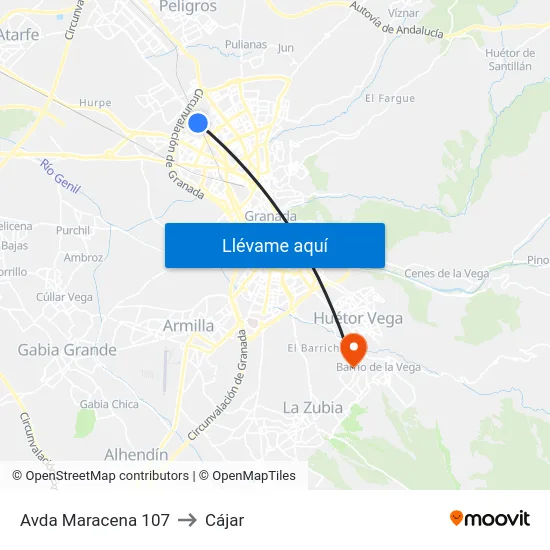 Avda Maracena 107 to Cájar map
