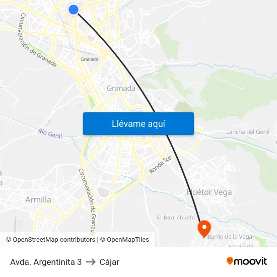 Avda. Argentinita 3 to Cájar map