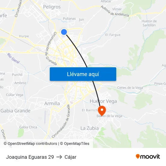 Joaquina Eguaras 29 to Cájar map