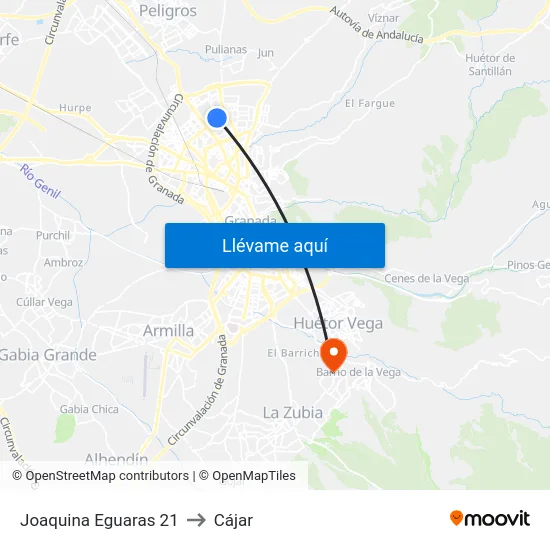 Joaquina Eguaras 21 to Cájar map