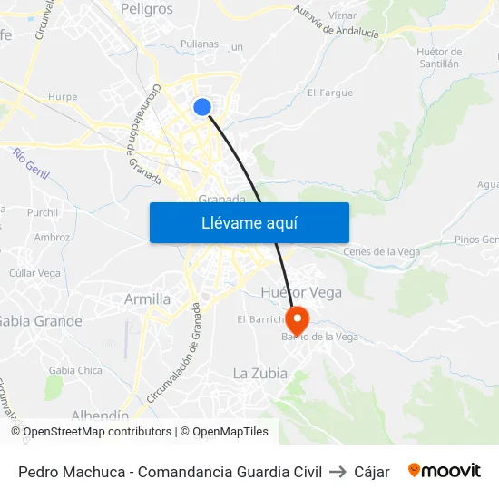 Pedro Machuca - Comandancia Guardia Civil to Cájar map