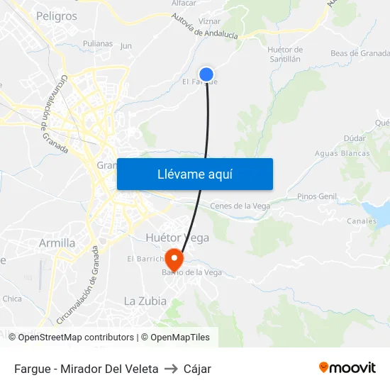 Fargue - Mirador Del Veleta to Cájar map