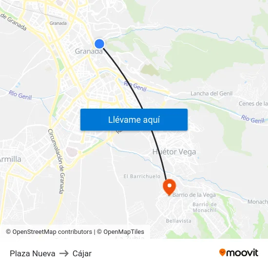 Plaza Nueva to Cájar map