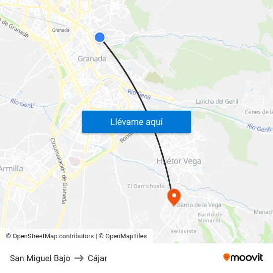 San Miguel Bajo to Cájar map