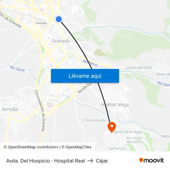 Avda. Del Hospicio - Hospital Real to Cájar map