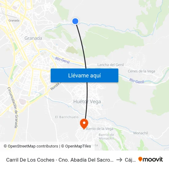 Carril De Los Coches - Cno. Abadía Del Sacromonte to Cájar map