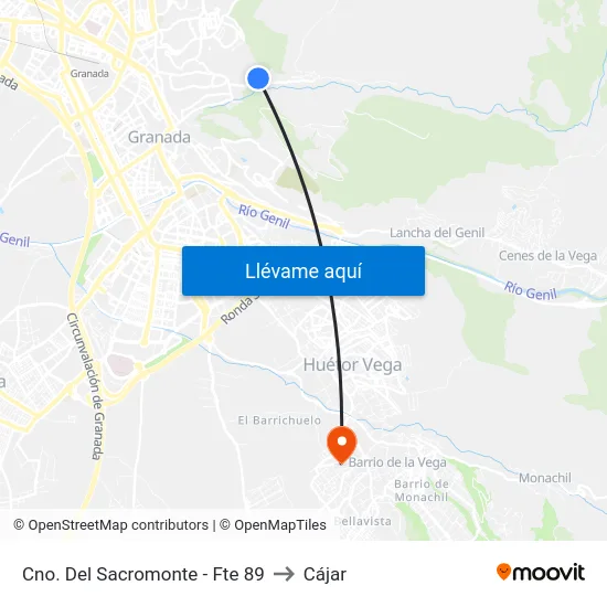 Cno. Del Sacromonte - Fte 89 to Cájar map