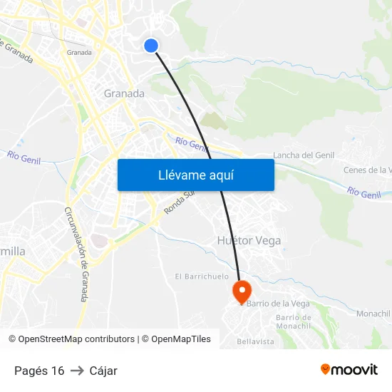 Pagés 16 to Cájar map
