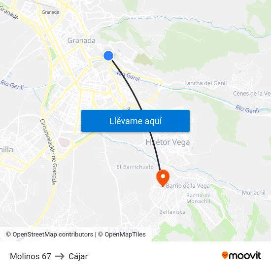 Molinos 67 to Cájar map