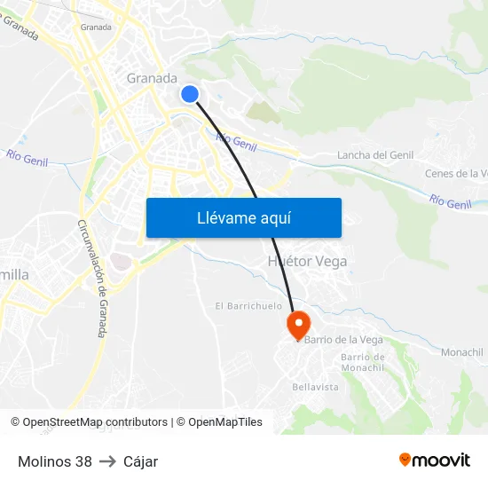 Molinos 38 to Cájar map