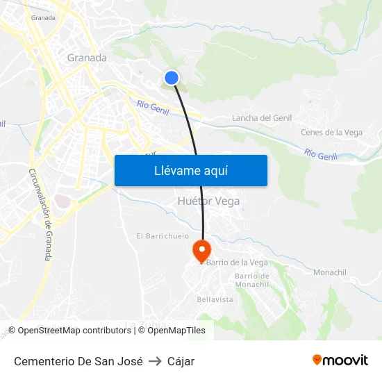 Cementerio De San José to Cájar map