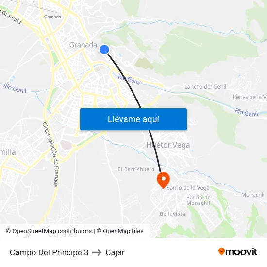 Campo Del Principe 3 to Cájar map